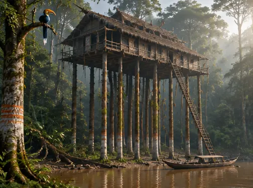 Rumah panjang di atas tiang yang sangat tinggi